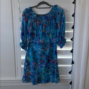 Saloni Blue Floral Off the Shoulder Dress
